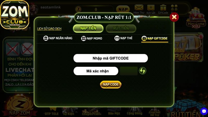 Hình thức nạp tiền cổng game qua giftcode